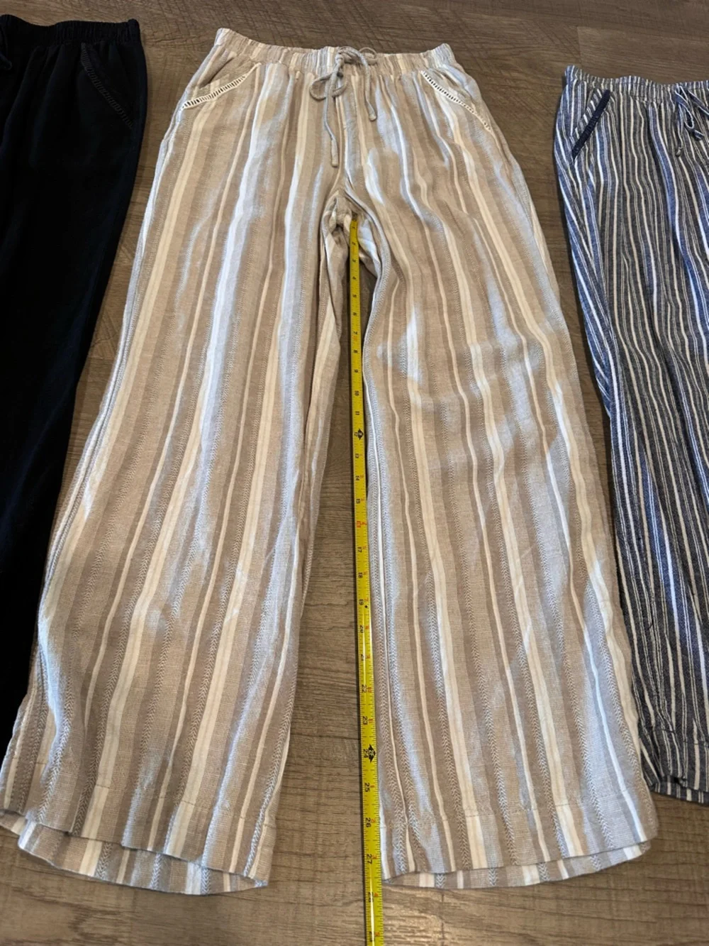 3-Briggs Women's Wide Leg Lightweight Linen Blend 2 Pockets Stripe Pants Size M. - Picture 9 of 15